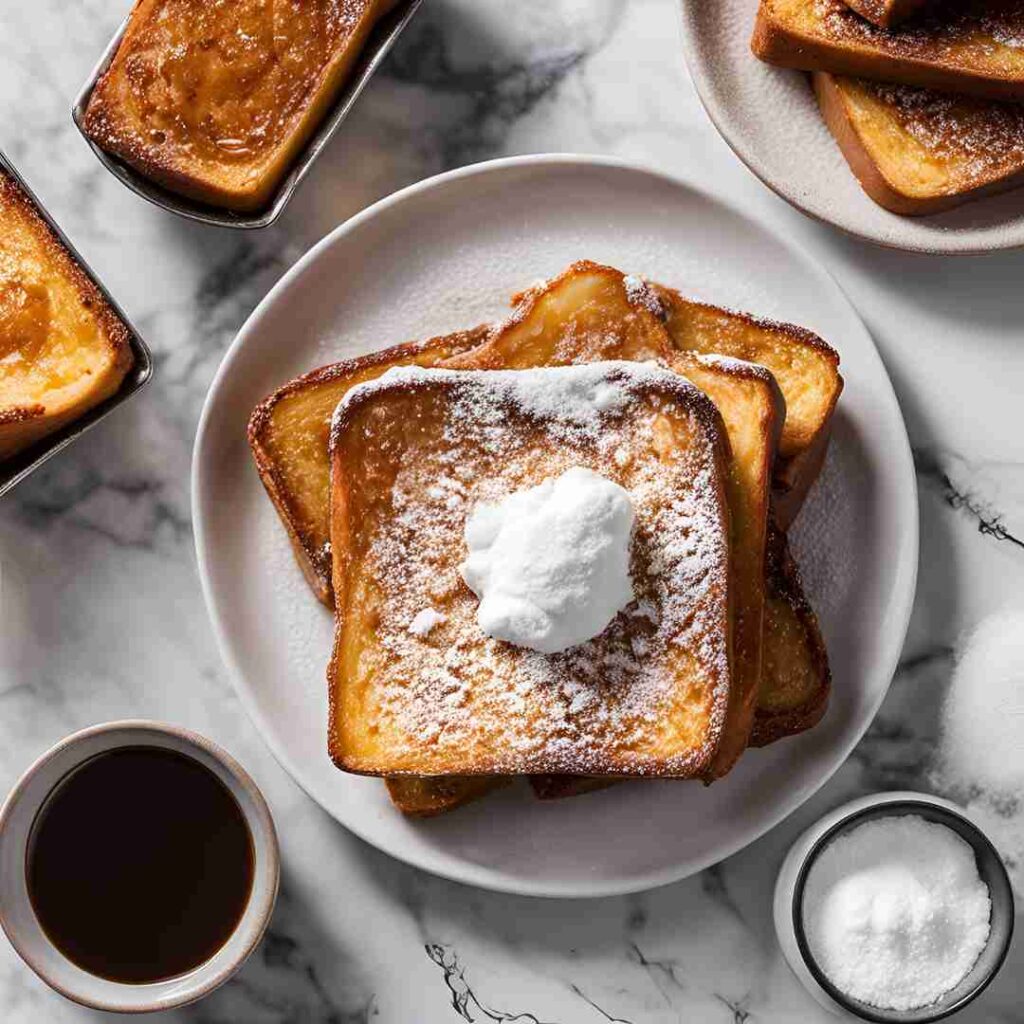 A close-up of a French toast slice